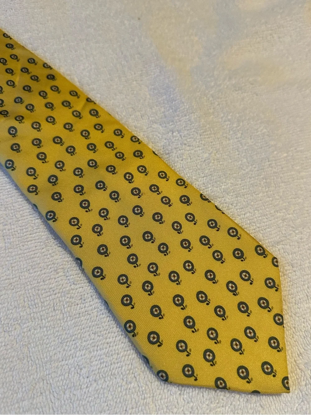 Hermès Paris 100% Silk Yellow Blue Necktie 60” Vintage Made in France